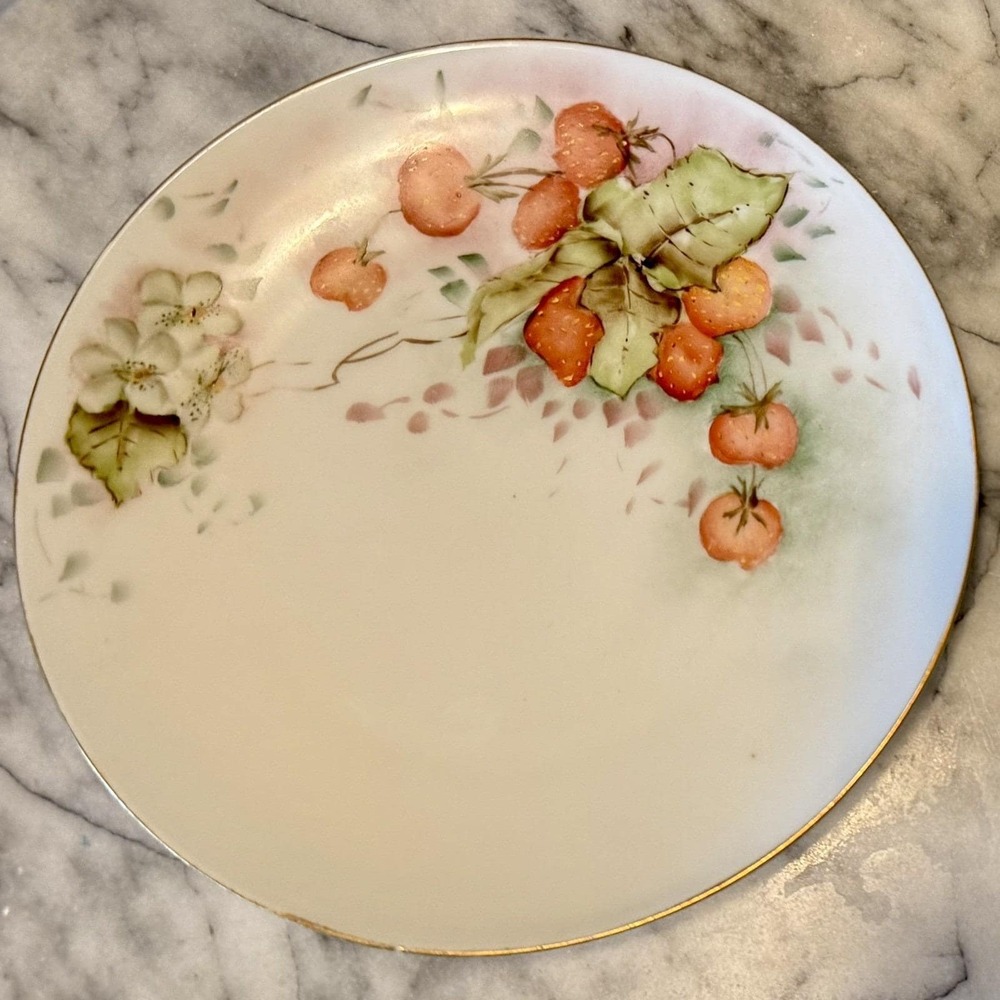 6pc VTG Antique Gotham Austria Hand Painted Signed 6" Fruit Dessertā Plates Gold - Picture 5 of 13